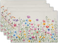 Giwawa 4PCs Spring Floral Placemats Summer Wildflowers Place Mat 12x18 Inch Watercolor Herb Flowers Washable Heat Resistant Table Mats for Kitchen Dining Party Picnic Seasonal Decor
