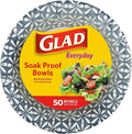 Glad Round Disposable Paper Bowls, Blue Mosaic Design - Heavy Duty, Soak Proof, Cut-Resistant, Microwavable Bowl for All Foods & Daily Use, 16 Oz, 50 Count