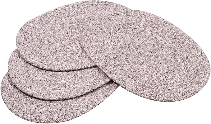 Braided Placemats Set of 6, Cotton Fabric Oval Table Mats Non Slip Washable 16 * 12 inch Oval Place Mats, 6 Pack Mix Brown Rope Woven Placemats