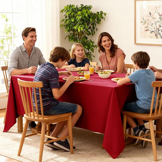 6-Pack Red Tablecloths for Rectangle Tables, 90 x 156 Inches, Stain-Resistant Polyester Fabric for 8 Foot Tables - Washable Table Covers for Weddings, Banquets, Birthday Parties, Events