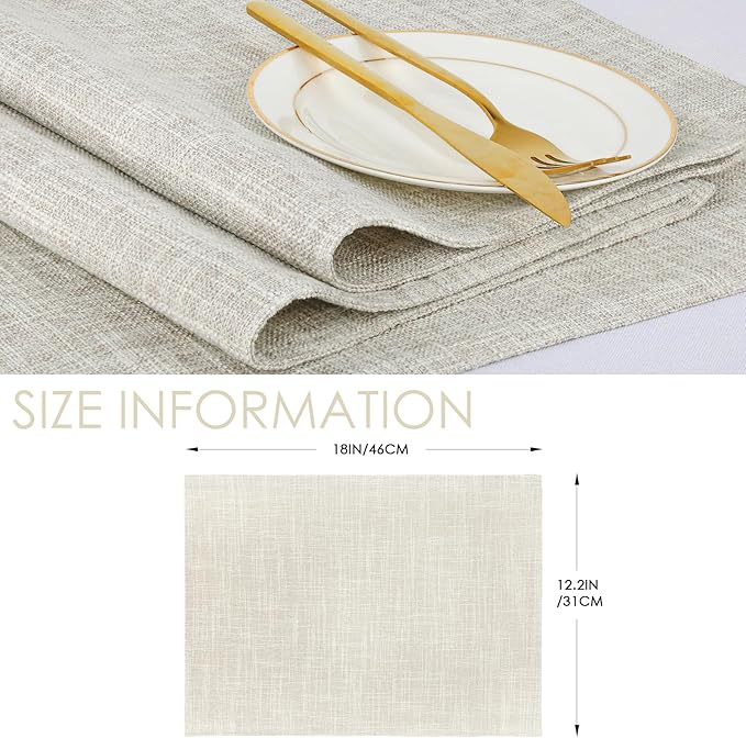 Table Placemats Set of 8, Washable Dining Table Mats Cloth Place Mats for Kitchen Table, Square Farmhouse Fall Placemats for Indoors & Outdoors, Easy to Clean(Beige)