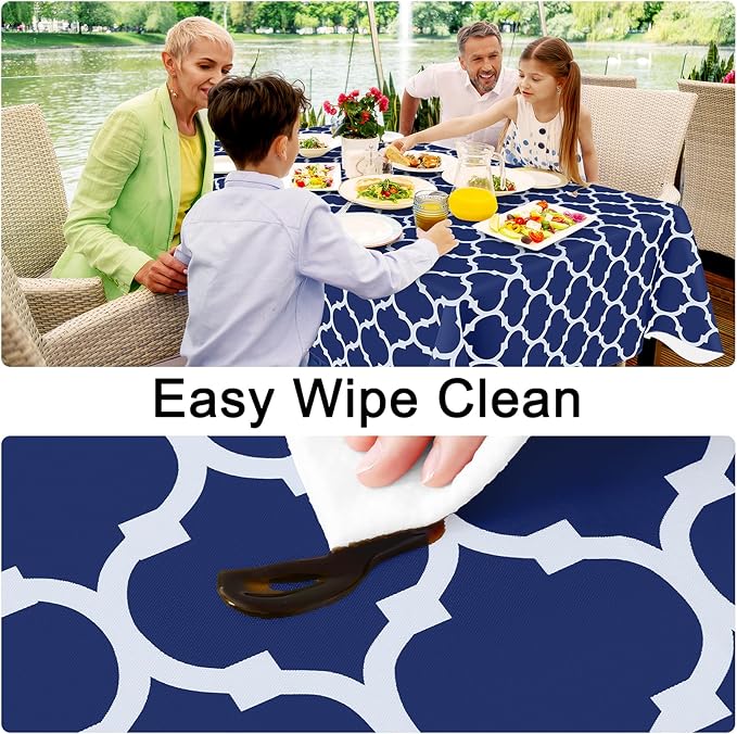 Smiry Rectangle Table Cloth, Wipeable Spillproof Plastic Tablecloths for Dining, Waterproof Vinyl Tablecloth with Flannel Backing for Rectangle Tables, Camping, Outdoor and Indoor (70"x120", Navy)