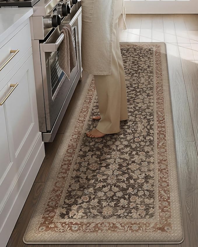 Color&Geometry Anti Fatigue Kitchen Mats for Floor 24x87, Vintage Decor, Easy Clean, Waterproof & Oil Proof, 0.4" Thick Cushioned, Non-Slip Kitchen Runner Rug for Sink, Laundry, Office, Light Taupe
