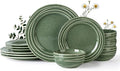 GBHOME Ceramic Dinnerware Sets,12 pcs Embossed Elegant Stoneware Plates and Bowls Sets, Housewarming Wedding Gift | Dishwasher & Microwave Safe | Dishes Set Service for 4,Dark Green