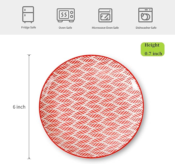 Selamica Ceramic Dessert Plates Set of 6, 6 Inch Mini Dinner Plates for Cake Snacks Side Dish, Microwave & Dishwasher Safe