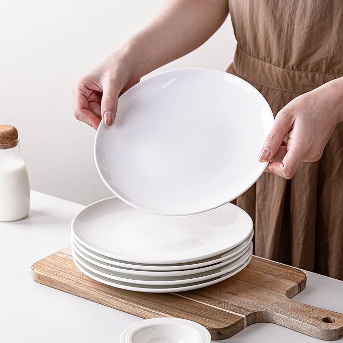 White Salad Plates Set of 6, 8.5 Inch Ceramic Plates – White Porcelain Appetizer & Dessert Plates for Kitchen, Salad, Snack & Everyday Use, Microwave & Dishwasher Safe