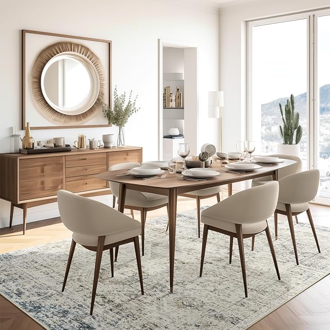 6x9 Area Rug for Living Room Washable 6x9 Non-Slip Modern Rugs for Bedroom Dinning Room Ultra-Thin Indoor Blue Ivory