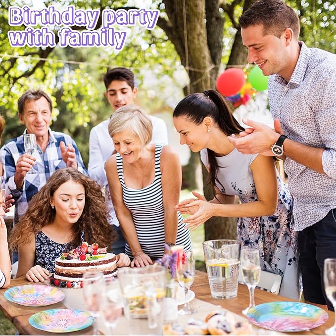 60 Pcs 7 Inch Pastel Tie Dye Birthday Party Plates Vibrant Paper Plates Colorful Party Disposable Dinnerware Decoration for Dinner Celebration Baby Shower Birthday Supplies