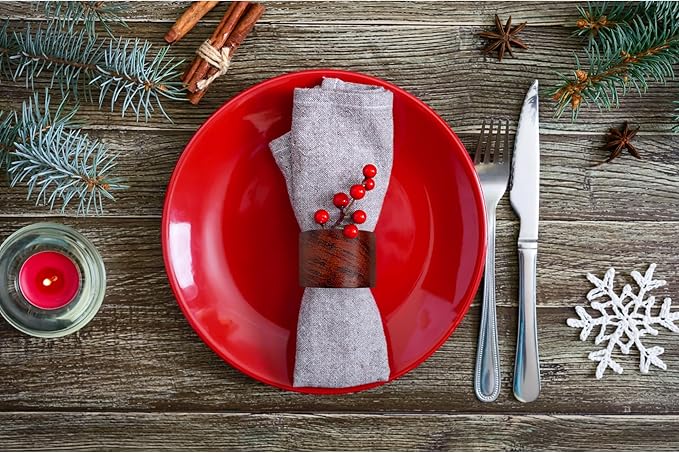 Wooden Napkin Rings Set of 12 Handmade Napking Holders for Dining Tableware, Thanksgiving, Party, Table Décor (Straight)