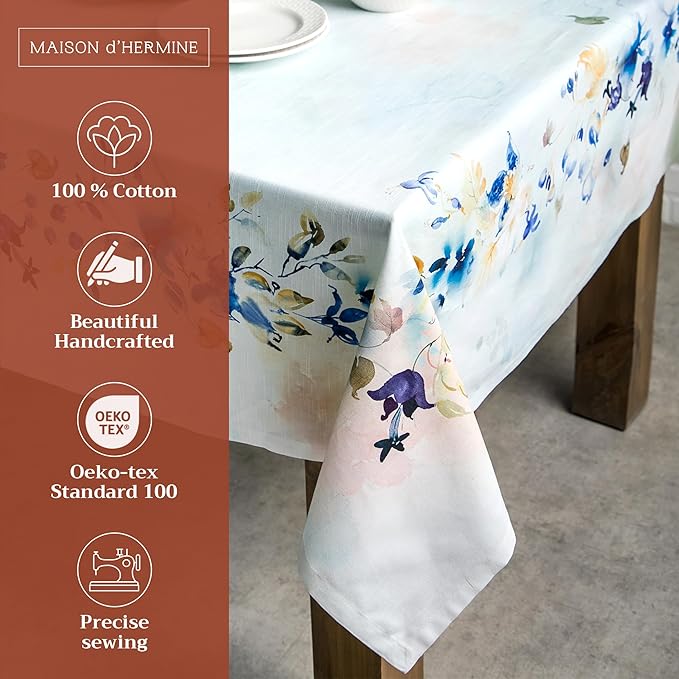 Maison d' Hermine Table Cloth Rectangle Table 100% Cotton 60 x 108 Inches Tablecloth Reusable Decorative for Dining Room Farmhouse Home Valentines Day Decorations Spring Summer - Lazy Summer Days