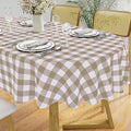 misaya Oval Waterproof Vinyl Table Cloth, Buffalo Flannel Backed Tablecloth, Wipeable Plastic Table Cover for Fall, Thanksgiving (60" x 84", Khaki and White)