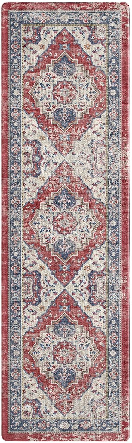 Color&Geometry Kitchen Floor Mats Anti Fatigue, Cushioned Boho Rugs,Waterproof Non Slip Kitchen Runner for Sink, Standing Mats for Office,24"x87",Red