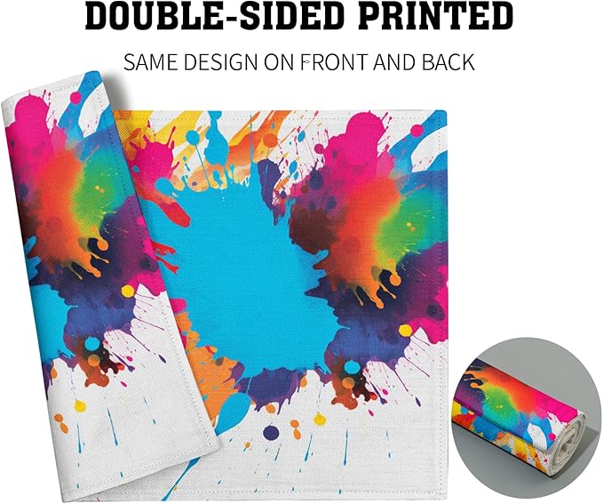 Colorful Placemats Set of 4 - Art Place Mats 12x18 Inch Rainbow Paint Splashing Artist Dining Table Place Mats for Home Party Dining