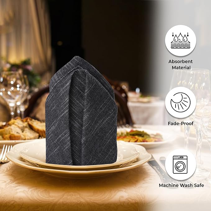Urban Villa Cloth Napkins Set of 12 20x20 Inches 100% Cotton Napkins Cloth Washable Durable Reusable Absorbent Table Dinner Napkins Cloth for Hotel Lunch Restaurant Weddings Parties - Black Chambray