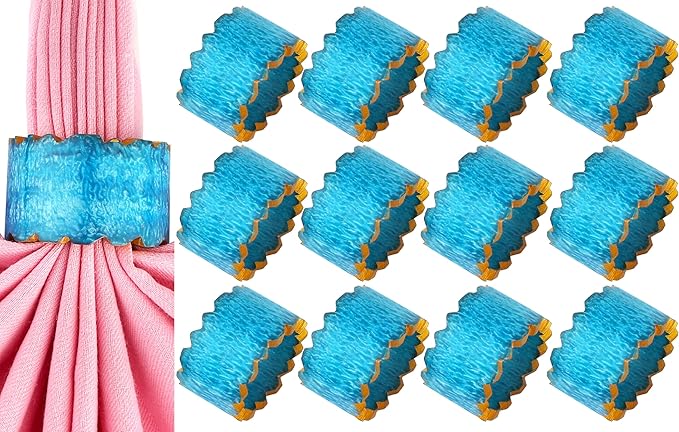 ALPHA Living HOME Handmade Epoxy Napkin Rings Set of 12 | Elegant Round Napkin Holders for Dining Table, Weddings, Parties & Home Décor | Durable & Stylish Farmhouse Table Accessories - (Blue Gold)