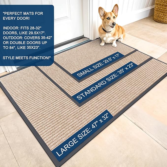 OLANLY Front Door Mat Indoor Outdoor Entrance, Waterproof Heavy Duty Doormat, Fade Resistant, Low Profile, Easy Clean Patio Porch Welcome Floor Mats for Entry, 71x47, Beige