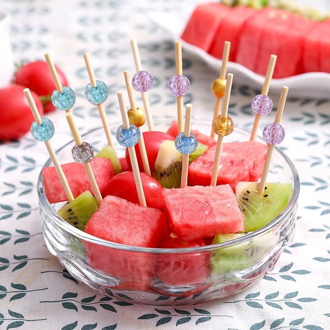 200 Pcs Cocktail Picks, 4.7 Inch Toothpicks for Appetizers, Bamboo Cocktail Sticks Skewers for Drinks, Desserts, Charcuterie, Wedding Party Fancy Toothpicks, Colour Pearl Mini Food Picks Decorative
