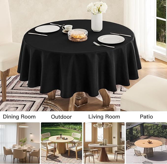 Tablecloth Linen Textured Waterproof & Stain Resistant Table Cloth Wrinkle Free Decorative Fabric Farmhouse Table Cover for Dining/Party/Buffet/Wedding, 60 x 60 Inch, Black