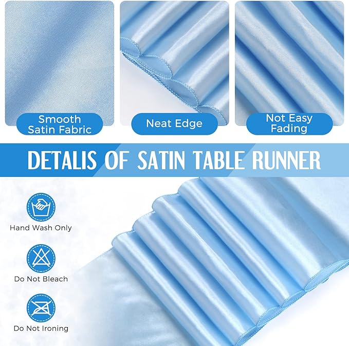 Breling 24 Packs Baby Blue and White Disposable Plastic Tablecloths and Satin Table Runner Set, 54 x 108 Inch Tablecloth, 12 x 108 Inch Table Runners for Wedding Graduation Birthday Baby Shower