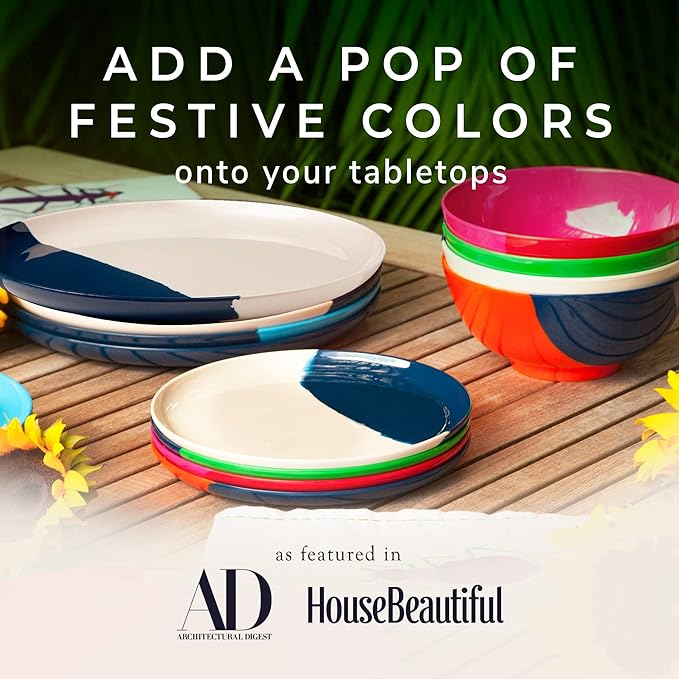 Thomas Fuchs Creative Melamine Side Plates Set of 4, Chip and Break-Resistant, Durable Salad Plates, Kid-Friendly Dessert Plates for Indoor and Outdoor, Dishwasher Safe, Ivory/Navy