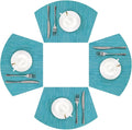 SHACOS Wedge Shape Placemats Set of 4 Round Table Placemats Heat Resistant Woven Vinyl PVC Table Mats Indoor Outdoor Wipe Clean (4, Teal Blue)