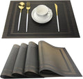 Placemats for Kitchen Woven Vinyl Table Placemat Heat-resistand Table Plastic Mats Set of 4 (Gold+Black)