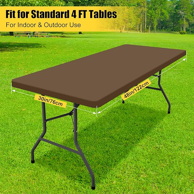 Smiry Rectangle Tablecloth, Elastic Fitted Flannel Backed Vinyl Tablecloths for 4ft Folding Tables, Waterproof Wipeable Table Covers for Indoor, Outdoor, Picnic and Camping (Brown, 30"x48")