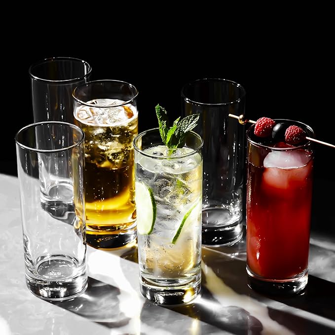 LEMONSODA Premium Highball Glass Set - Elegant Tom Collins Glasses Set of 6-12oz Tall Drinking Water Glasses - Bar Glassware for Mojito, Whiskey, Cocktail