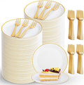 Festiva 400Pcs Gold Dessert Plates 6.3" with Forks 5"- 200PCS Small Disposable Dessert/Cake/Appetizer Plates and 200PCS Forks - Serve 200 Guests for Birthday Party& Wedding &Valentine's Day
