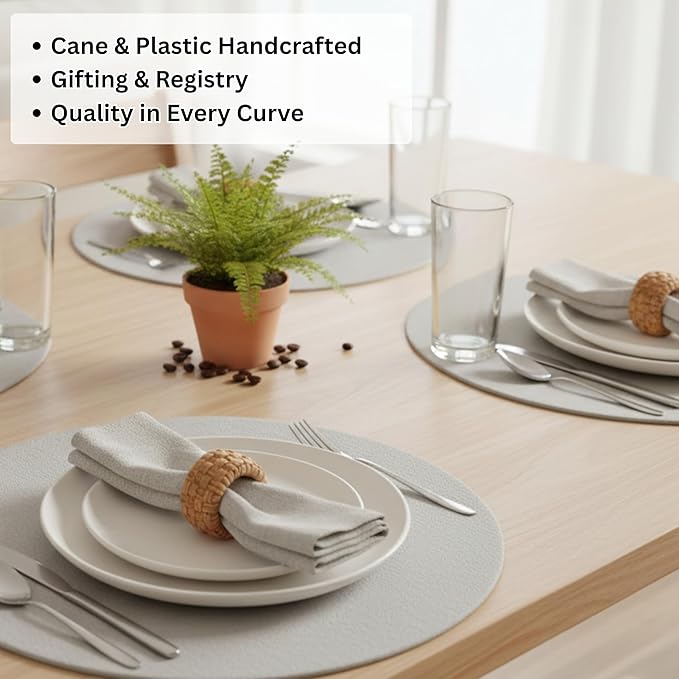ALPHA Living HOME 6 Pcs Boho Rattan Woven Napkin Rings, Farmhouse Water Hyacinth Wooden Rustic Napkin Rings Holders for Table Wedding Decor Home and Kitchen Décor (Brown)