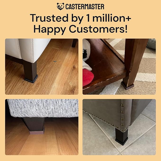 CasterMaster Non Slip Furniture Pads - 2 in x 2 in Brown 4 Pack - Chair Leg Floor Protectors & Furniture Sliders for Hardwood, Vinyl & Tile Floors - Bed Stoppers