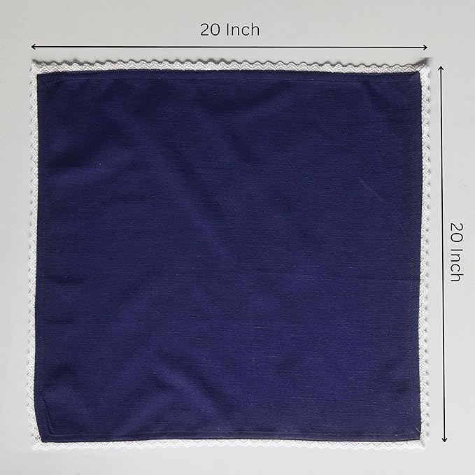 FINGERCRAFT Dinner Cloth Napkin Cotton Linen Blend 4 Pack Mitered Corners with Elegant Lace for Everyday Use Napkins are Pre Shrunk and Good Absorbency Navy