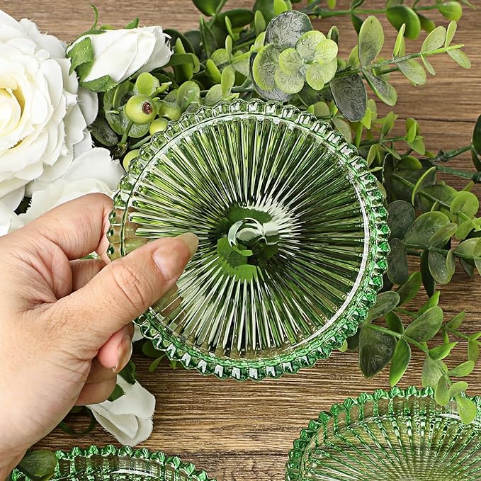 JUXYES 5 Pack Clear Green Crystal Coasters Round Cup Mat, Glass Coasters for Drinks Coffee Tea Wine, Decorative Wine Bottle Coaster, Crystal Drink Coasters for Restaurant bar Kitchen Dining Table