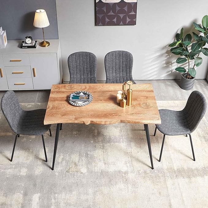 Rectangular Dining Table Set for 4 with PU Leather Chairs - Modern Kitchen Table and Chairs Set for Small Spaces - Dark Gray
