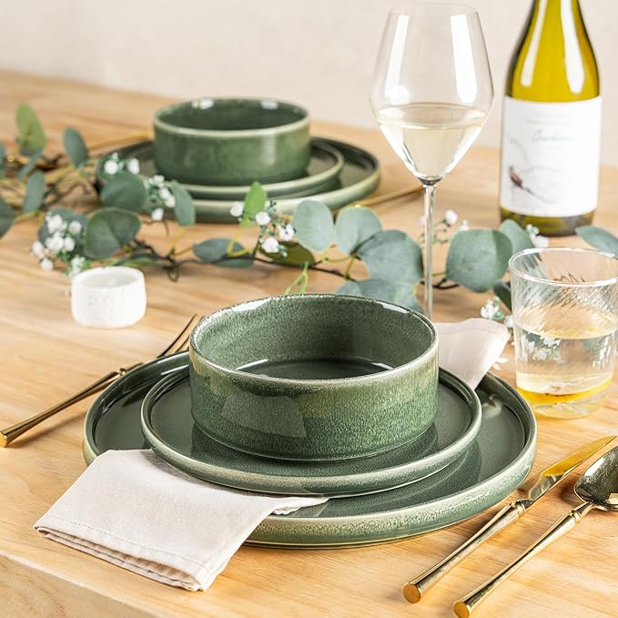 AmorArc Ceramic Dinnerware Sets, Handmade Reactive Glaze Stoneware Plates and Bowls Sets,Highly Chip and Crack Resistant | Dishwasher & Microwave Safe Dishes Set, Service for 4 (12pc)