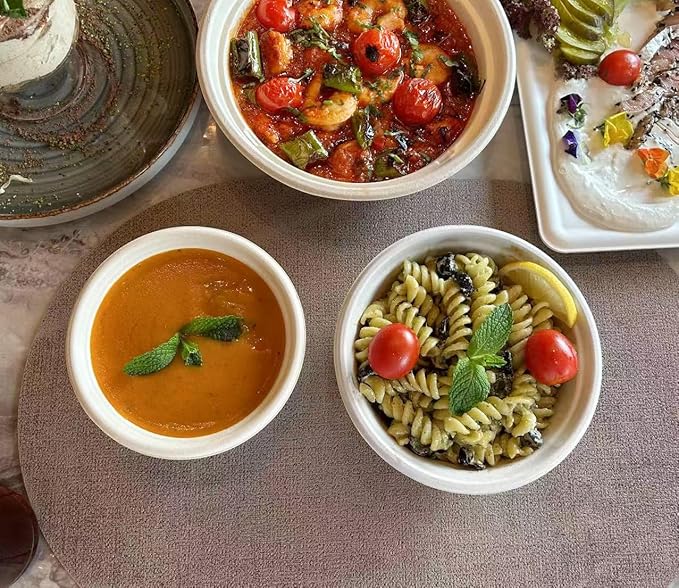 GreenWorks 100 Count 32 OZ Compostable Bowls, White Biodegradable Bagasse and Bamboo fiber Paper Bowls