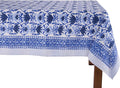 ATOSII Positano Blue 100% Cotton Rectangle Fall Tablecloth, Handblock Floral Linen Table Cloth for Dining Table I Parties Christmas Thanksgiving Grand Millennial Home Decor 72 X 140 Inches I 12 Seater