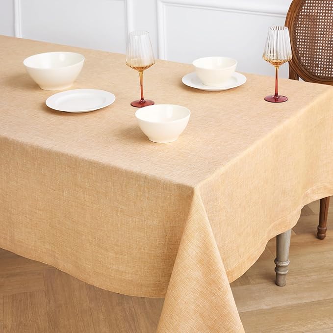 Solino Home Linen Tablecloth 60 x 90 Inch - 100% Pure Linen Golden Nugget Table Cloth for Rectangle Tables - Athena, Machine Washable Tablecloth for Spring, Easter