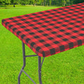 Smiry Rectangle Picnic Table Cloth, Elastic Waterproof Fitted Vinyl Tablecloths, Flannel Backed Buffalo Plaid Table Covers for Dining, Camping, Outdoor (Black and Red, 30" x 48")