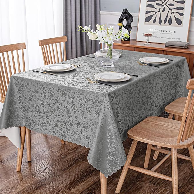 Smiry Rectangle Table Cloth, Waterproof Heavy Duty Vinyl Tablecloths, Wipeable Washable Table Cover for Kitchen and Dining Room (Grey, 70" X 90")