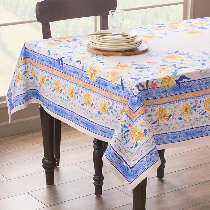 Maison d' Hermine Table Cloth Square Table 100% Cotton 60 x 60 Inches Tablecloth Reusable Decorative for Dining Room Farmhouse Home Valentines Day Decorations Spring Summer - Girassol