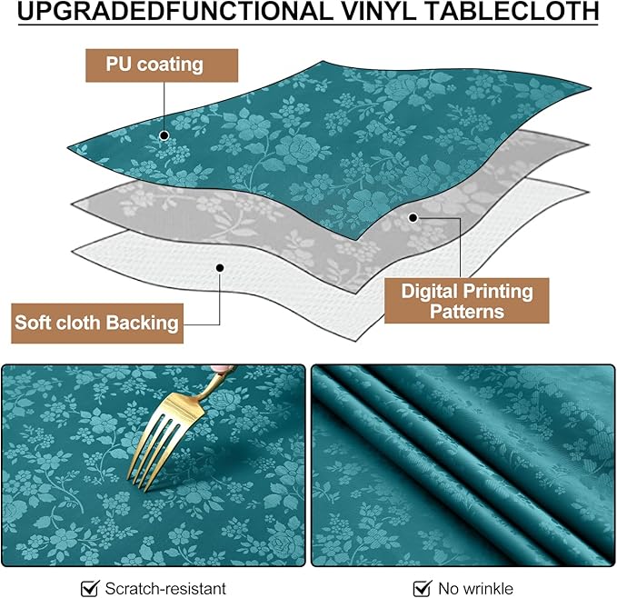 Smiry Square Table Cloth, Waterproof Heavy Duty Vinyl Tablecloths, Wipeable Washable Table Cover for Kitchen and Dining (Emerald Green, 60" X 60")