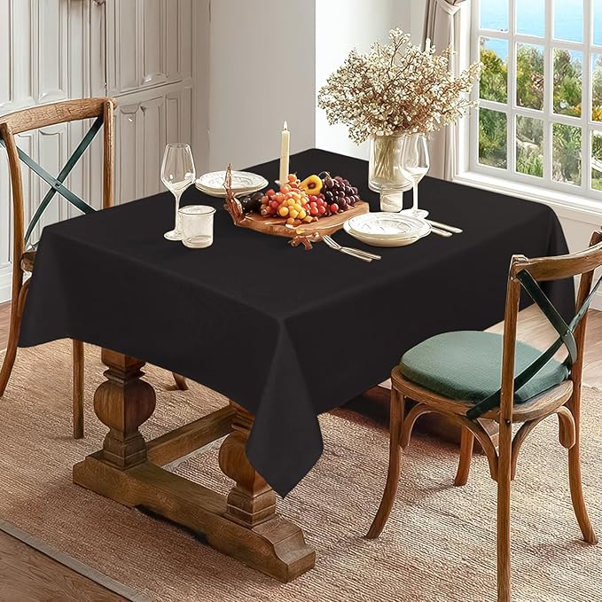 JIUZHEN Rectangle Tablecloth Linen Textured Wrinkle Stain Resistant Farmhouse Table Cloth Decorative Fabric for Kitchen, Dining, Party, Wedding,Outdoor Use,54 x 80 Inch,Black