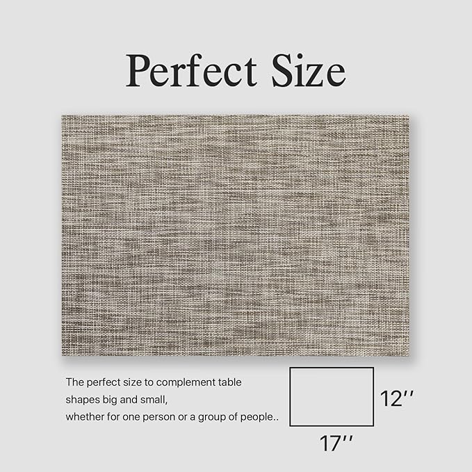 Placemats Set of 6 - Easy Clean Woven Vinyl Placemats for Dining Table, Indoor/Outdoor Place Mats, Washable PVC Table Mats（Cappuccino）
