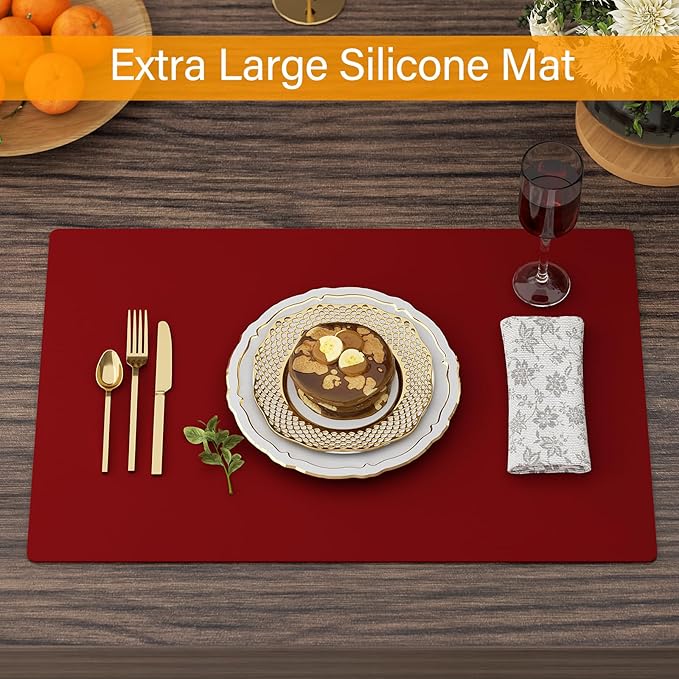 2-Pack Extra Thick Silicone Counter Mats - 24”x16” Large Heat Resistant Kitchen Countertop Protector, Non-Slip Hot Pad Trivet for Air Fryer, Hot Pots & Pans, Coffee Maker(Red)