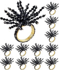 CLEENTABLE 12-Pcs Decorative Napkin Rings - Beaded Serviette Ring Napkin Holders for Summer Beach Wedding Ocean Coastal Nautical Holiday Party Home Table Décor (Black)