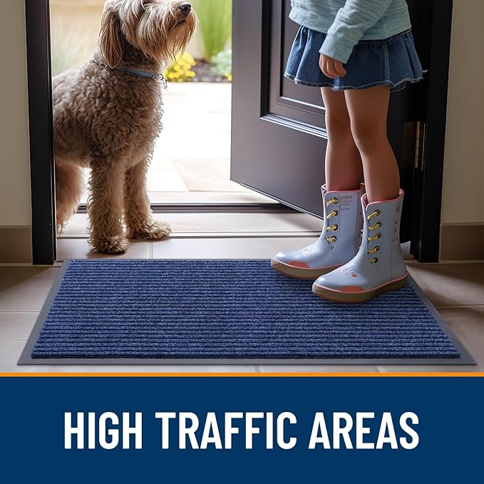 OLANLY Front Door Mat Indoor Outdoor Entrance, Waterproof Heavy Duty Doormat, Fade Resistant, Low Profile, Easy Clean Patio Porch Welcome Floor Mats for Entry, 71x34, Blue