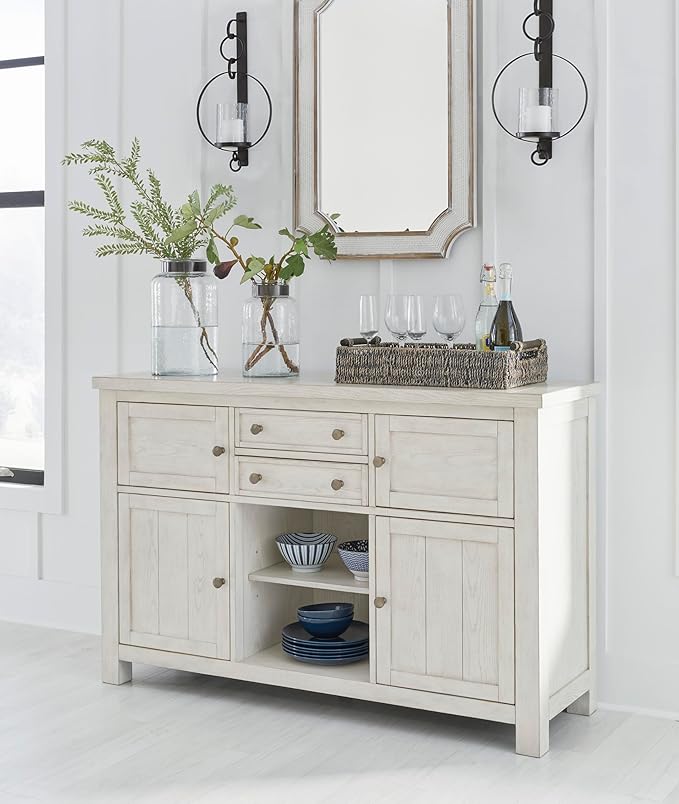 Signature Design by Ashley Robbinsdale Casual 4-Door Dining Server with Adjustable Shelves and Felt-Lined Drawers, White
