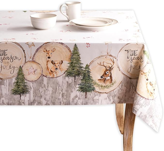Maison d' Hermine Table Cloth Rectangle Table 100% Cotton 60 x 120 Inches Fall Tablecloth Reusable Everyday Use for Thanksgiving Christmas Decorations Dining Farmhouse Party (Mountain Life)