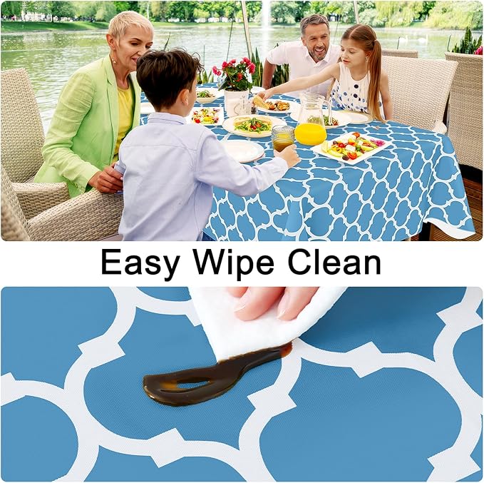 Smiry Rectangle Table Cloth, Waterproof Vinyl Tablecloth with Flannel Backing for Rectangle Tables, Wipeable Spillproof Plastic Tablecloths for Dining, Camping and Indoor (54"x108", Light Blue)